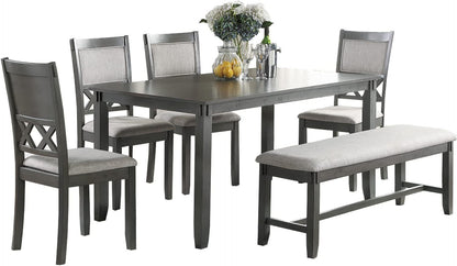 Kanepe Kitchen and Dining Sets Unique 6pc Dining Room Set in Gray - Modern Style with Table, 4 Side Chairs and Bench Solid wood Rubberwood and veneers