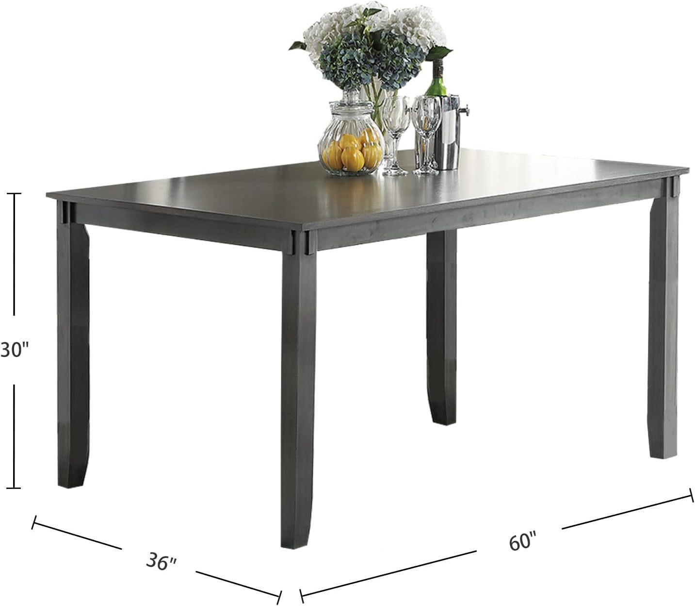 Kanepe Kitchen and Dining Sets Unique 6pc Dining Room Set in Gray - Modern Style with Table, 4 Side Chairs and Bench Solid wood Rubberwood and veneers