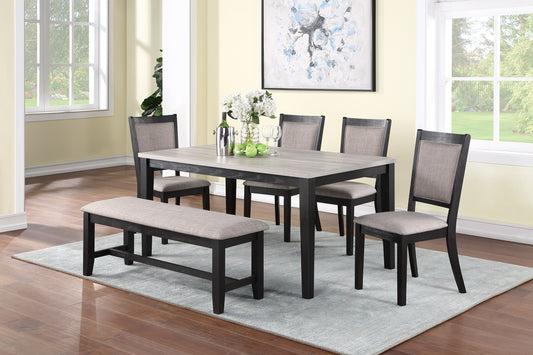 Kanepe Kitchen & Dining Furniture Sets 6-Piece Contemporary Dining Set - Natural Wood Finish, Padded Upholstered Seats - Elegant Dining Room Furniture