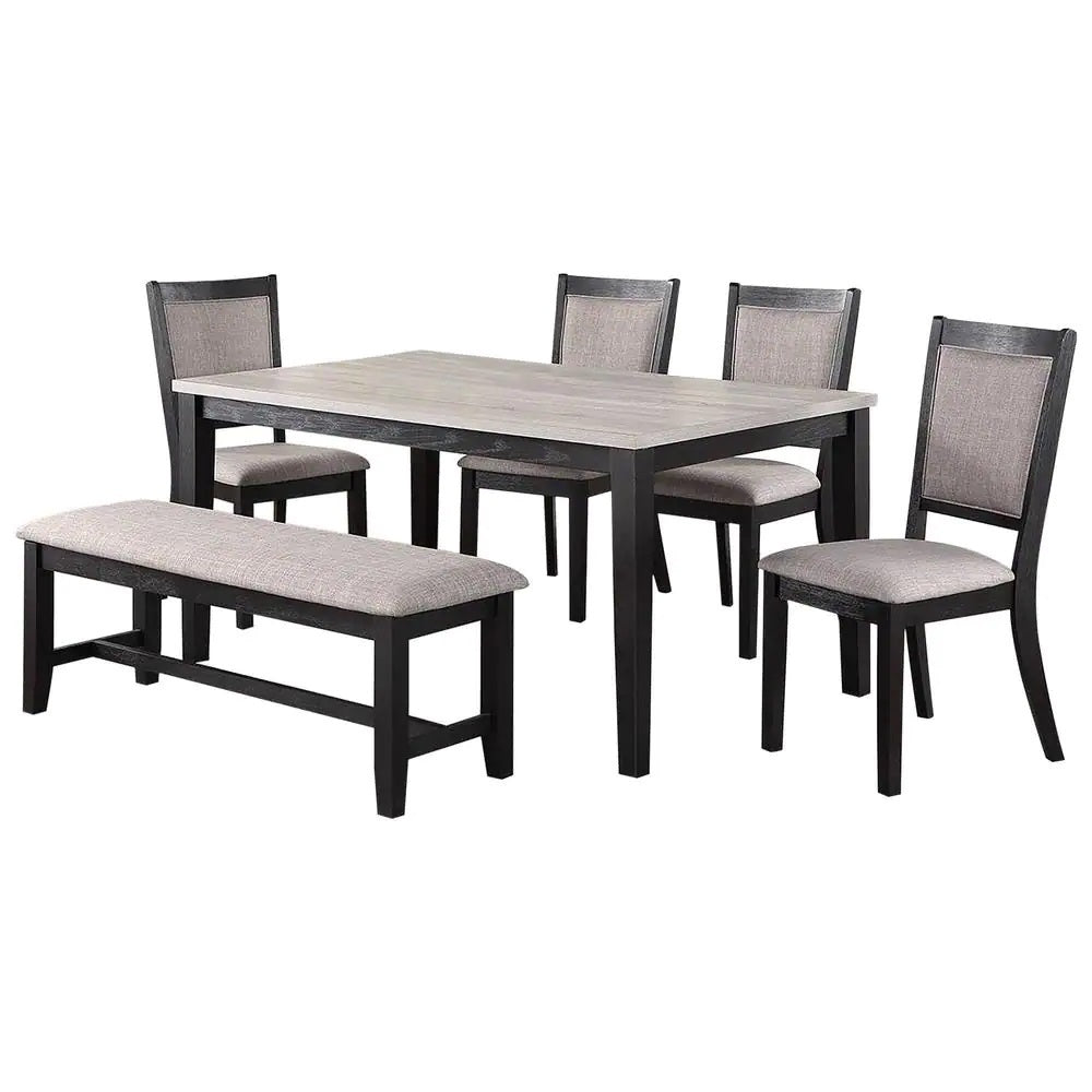 Kanepe Kitchen & Dining Furniture Sets 6-Piece Contemporary Dining Set - Natural Wood Finish, Padded Upholstered Seats - Elegant Dining Room Furniture