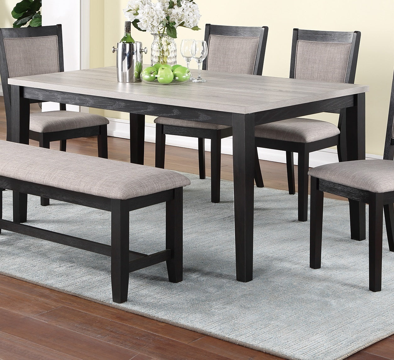 Kanepe Kitchen & Dining Furniture Sets 6-Piece Contemporary Dining Set - Natural Wood Finish, Padded Upholstered Seats - Elegant Dining Room Furniture