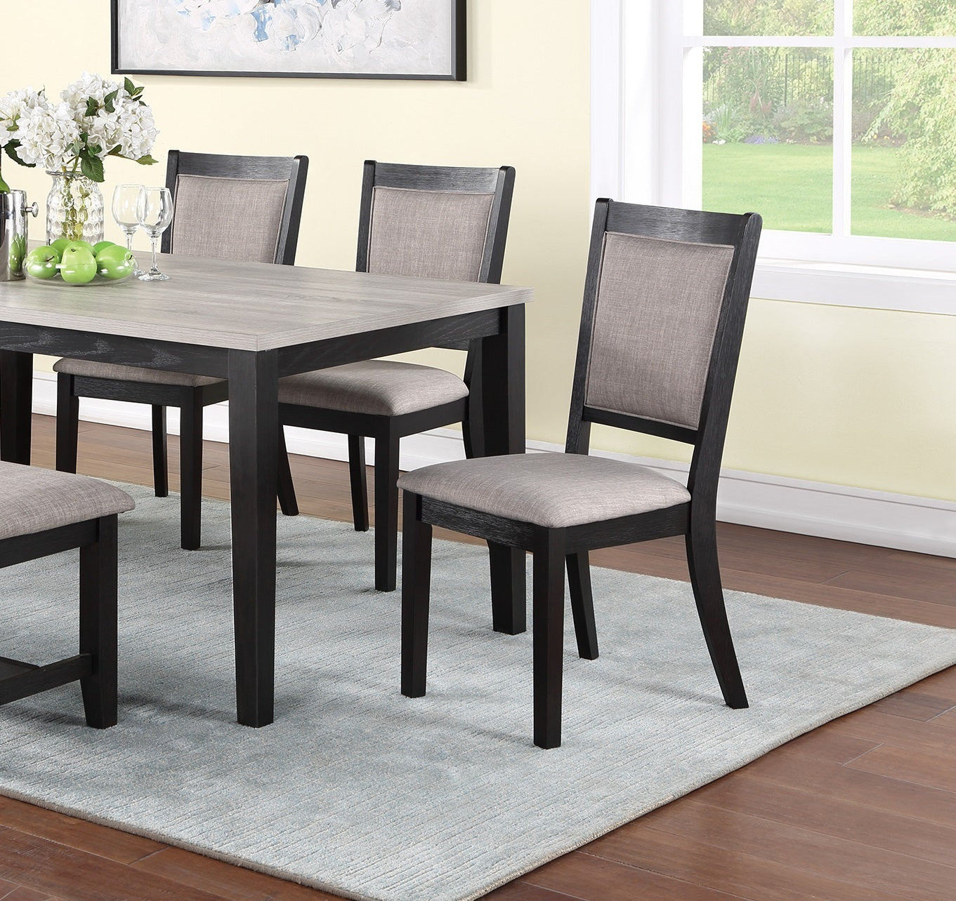 Kanepe Kitchen & Dining Furniture Sets 6-Piece Contemporary Dining Set - Natural Wood Finish, Padded Upholstered Seats - Elegant Dining Room Furniture