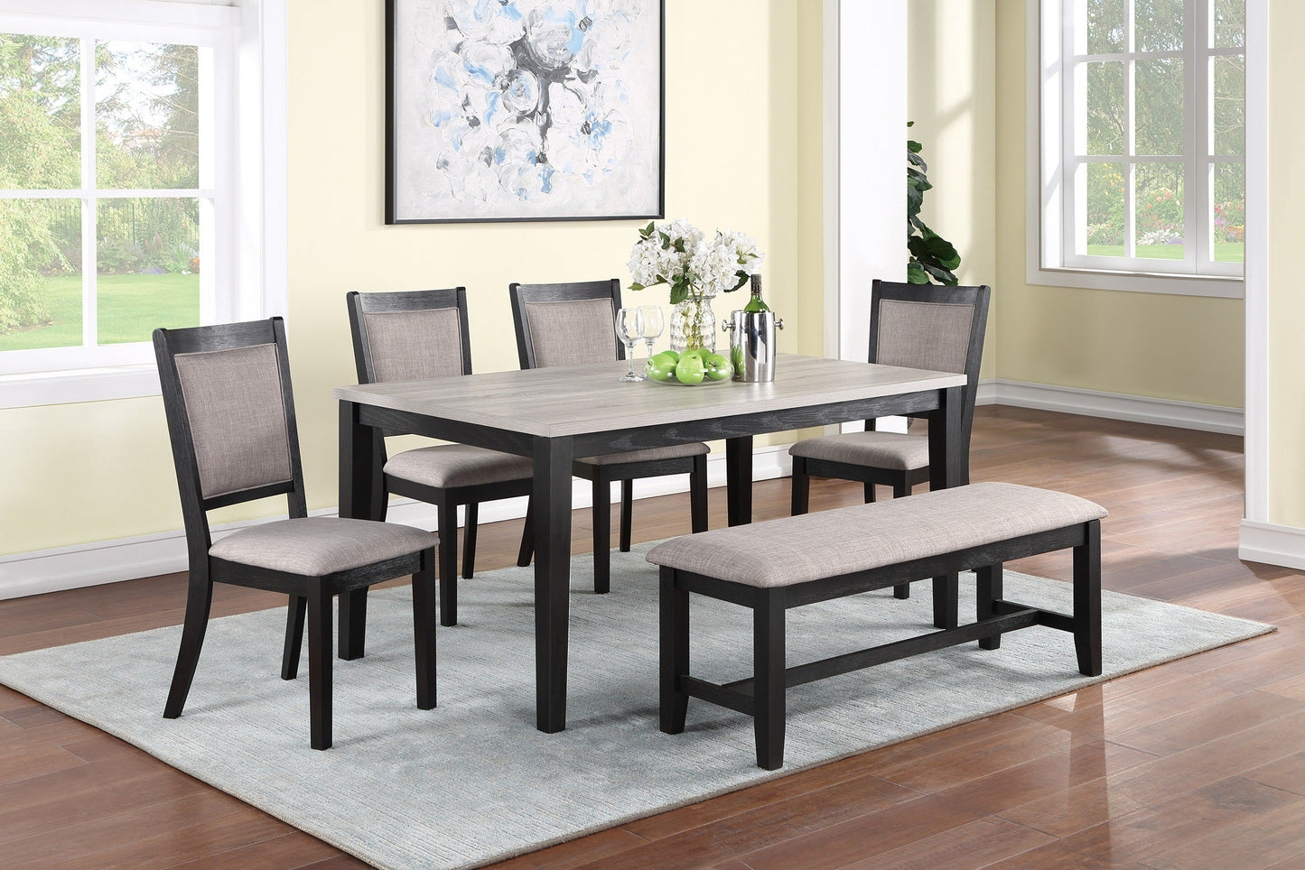 Kanepe Kitchen & Dining Furniture Sets 6-Piece Contemporary Dining Set - Natural Wood Finish, Padded Upholstered Seats - Elegant Dining Room Furniture