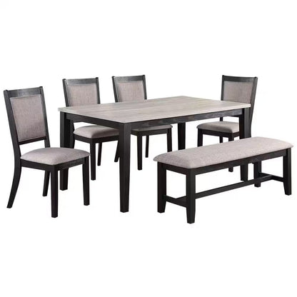 Kanepe Kitchen & Dining Furniture Sets 6-Piece Contemporary Dining Set - Natural Wood Finish, Padded Upholstered Seats - Elegant Dining Room Furniture