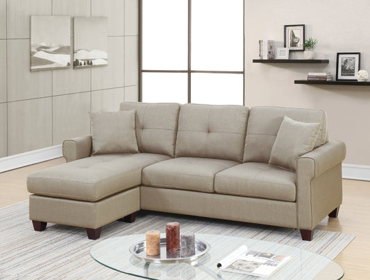 Kanepe Sofa/Sectional Modern Beige Glossy Polyfiber Sectional Sofa - Reversible L-Shaped Couch with Tufted Cushions and Chaise for Living Room