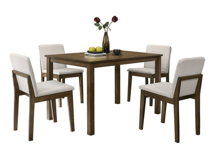 Kanepe Table and Chairs 5-Piece Dining Set in Dark Walnut - Classic Rubberwood Dining Table with 4 Beige Fabric Seat Chairs for Kitchen and Dining Room