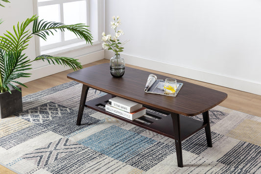 Lilola Home Coffee Table Bahamas Espresso Wood Coffee Table with Solid Wood Legs and Lower Shelf