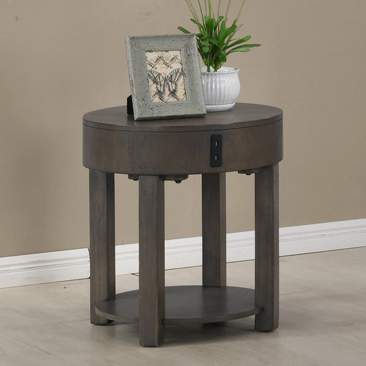 Lilola Home End Table Convenient End Table with USB Charging Ports and Round Bottom Shelf - Jonah Collection