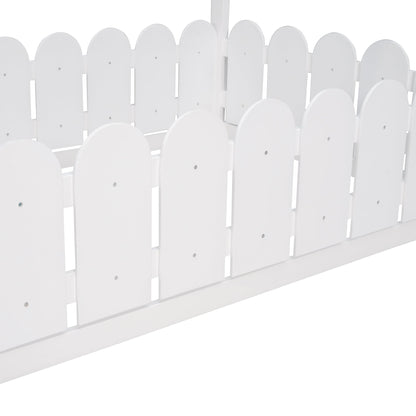 Lucky Furniture Child's Bed (Slats are not included) Twin Size Wood Bed House Bed Frame with Fence, for Kids, Teens, Girls, Boys (White)