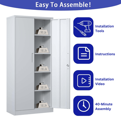 MAKEACE ART HOME FURNITURE Metal Tool Storage Cabinet Lockable Metal Storage Cabinet - 71" Tall with Adjustable Shelves