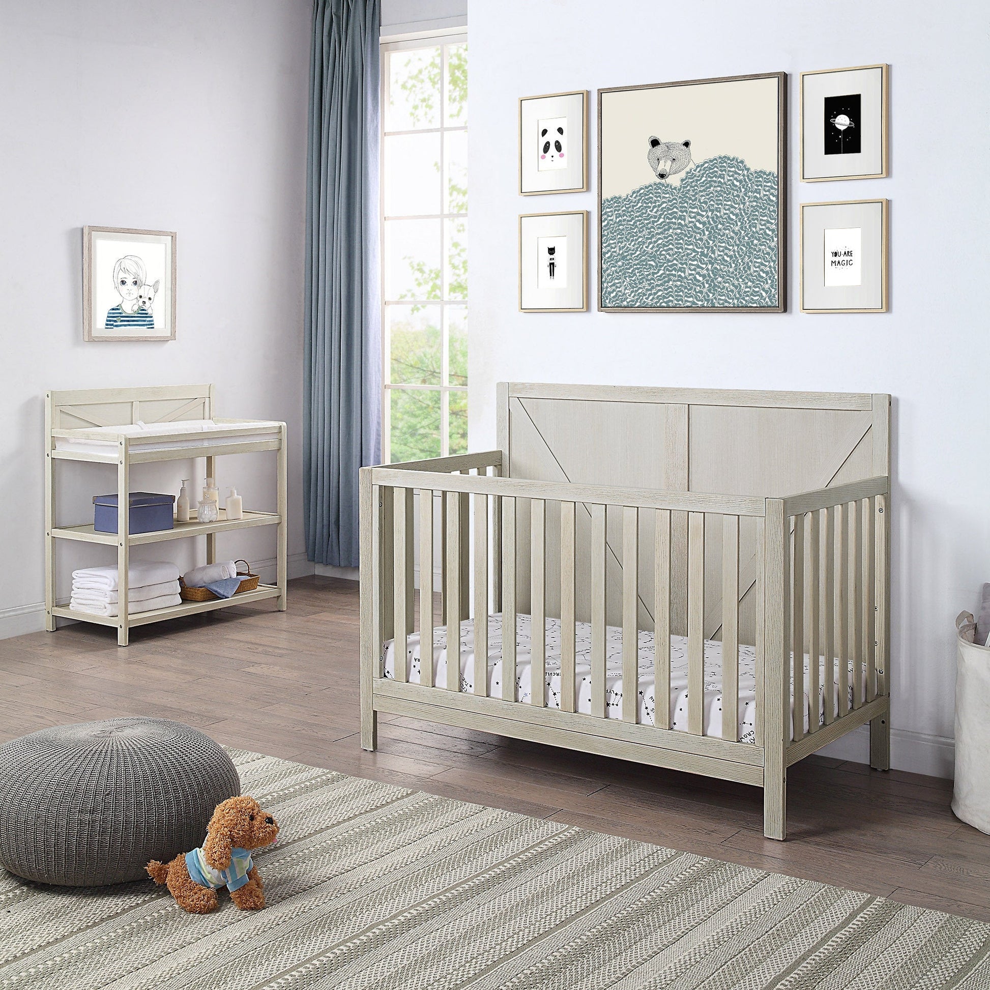 Simple Living Convertible Crib Suite Bebe Barnside 4-in-1 Convertible Crib - Washed Gray, Solid Wood, Industrial Farmhouse Style