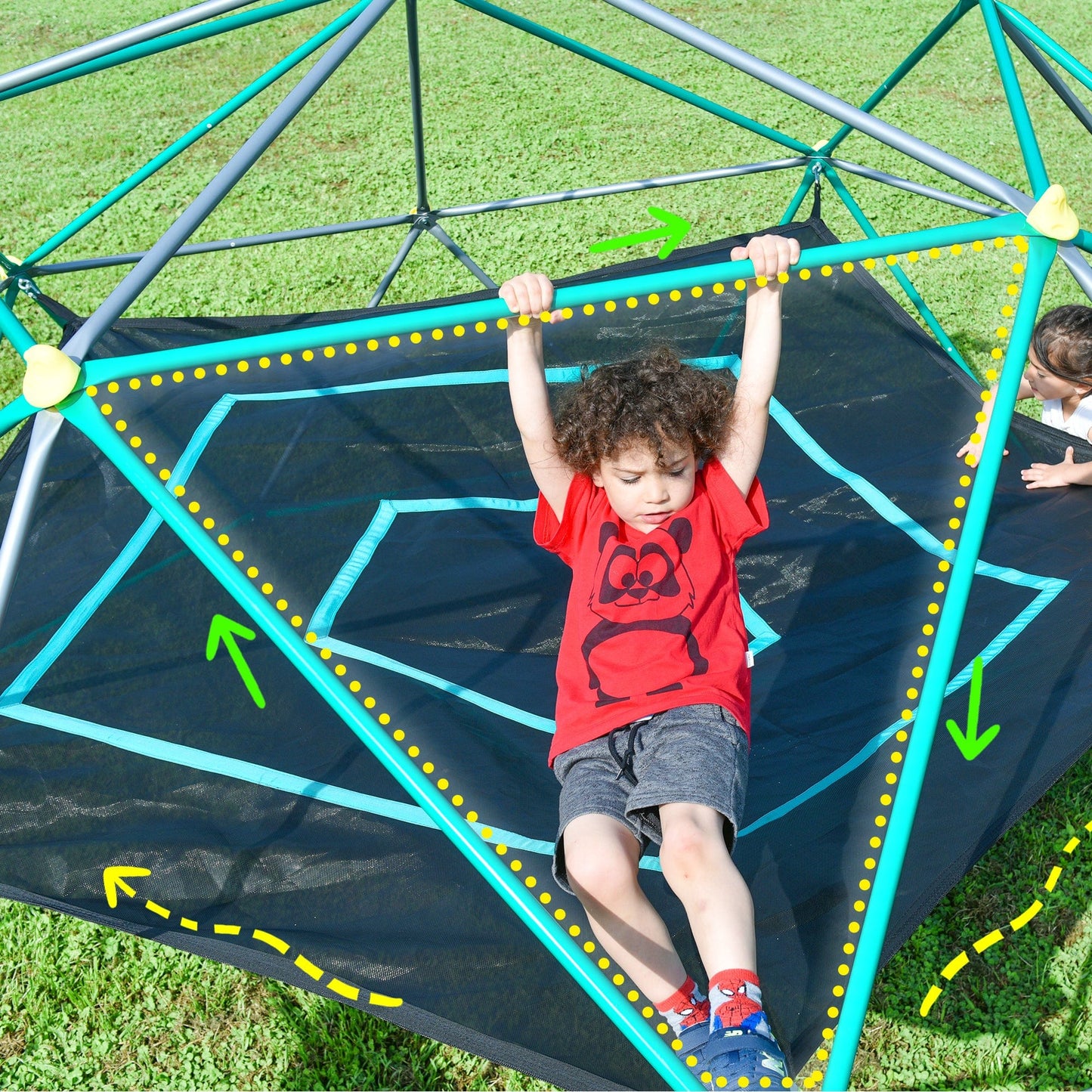 T & J Home Trends 13ft Geometric Dome Climber Play Center, Kids Climbing Dome Tower with Canopy, Rust & UV Resistant Steel Supporting 1000 LBS