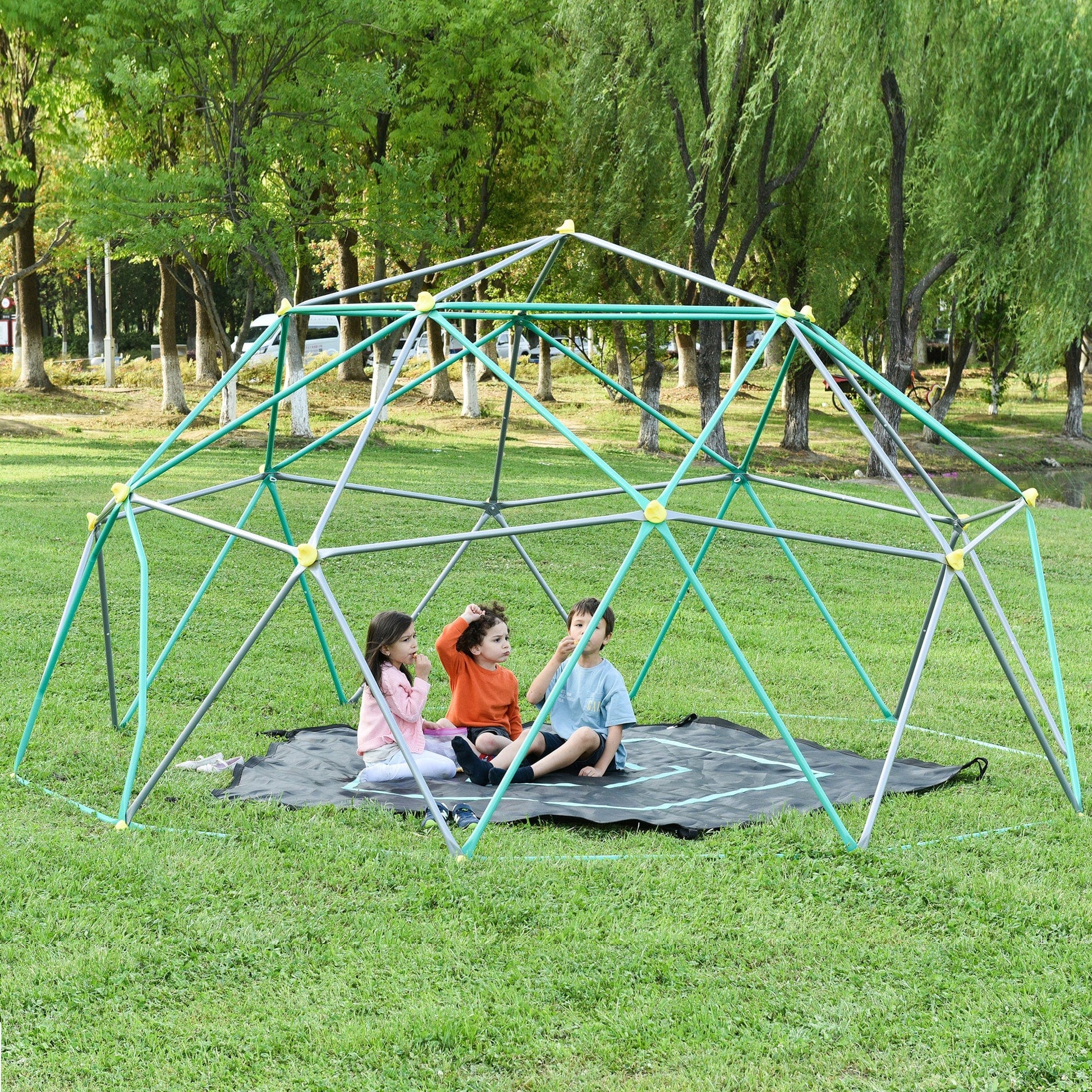 T & J Home Trends 13ft Geometric Dome Climber Play Center, Kids Climbing Dome Tower with Canopy, Rust & UV Resistant Steel Supporting 1000 LBS