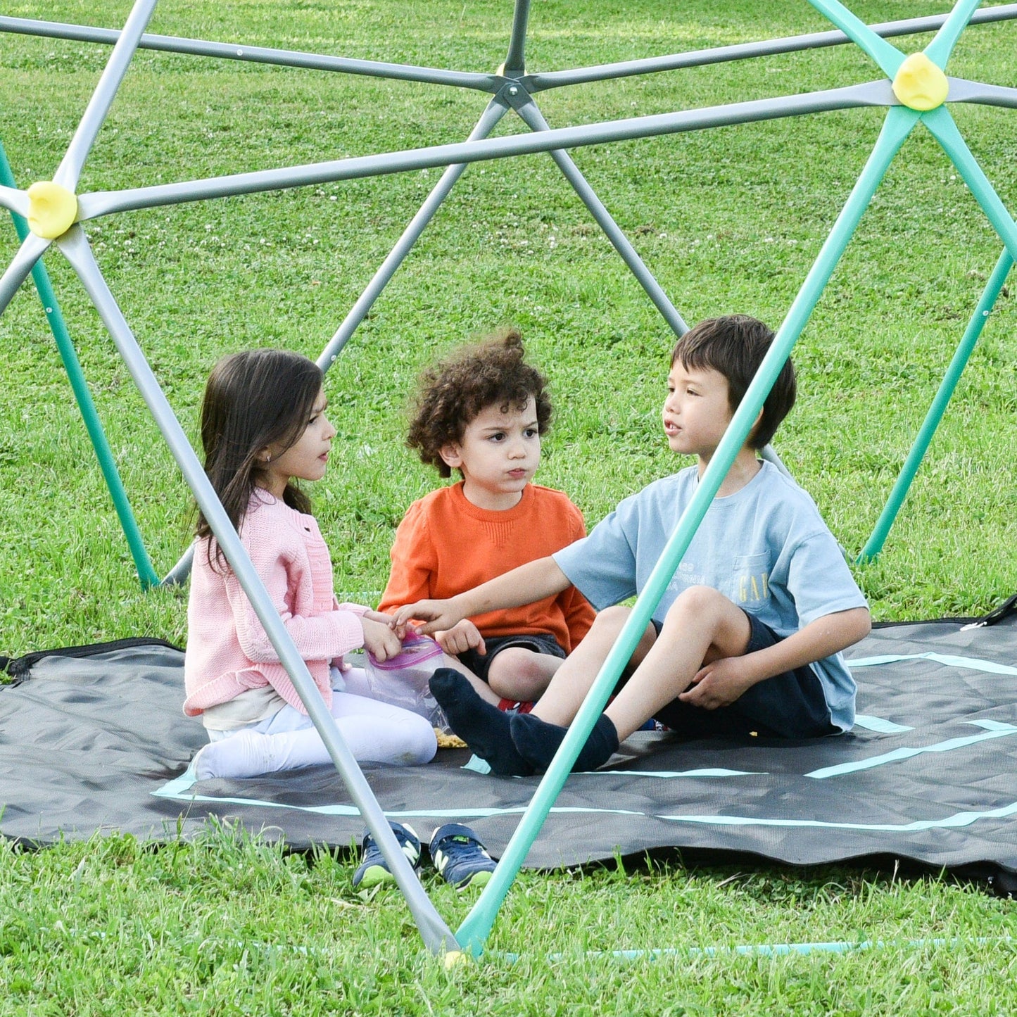 T & J Home Trends 13ft Geometric Dome Climber Play Center, Kids Climbing Dome Tower with Canopy, Rust & UV Resistant Steel Supporting 1000 LBS