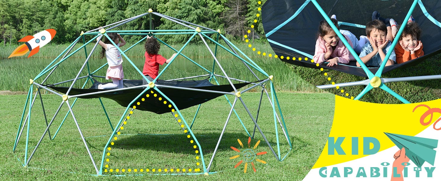 T & J Home Trends 13ft Geometric Dome Climber Play Center, Kids Climbing Dome Tower with Canopy, Rust & UV Resistant Steel Supporting 1000 LBS