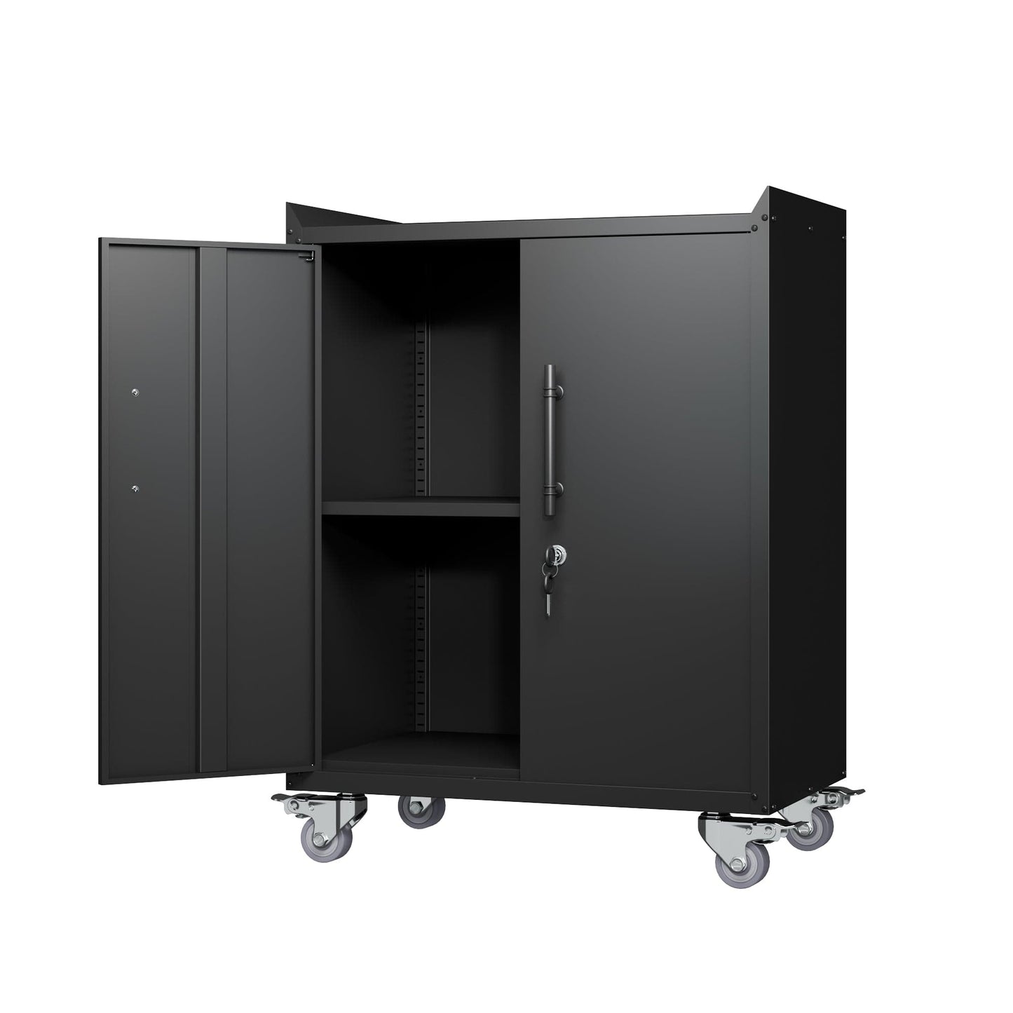 T & J Home Trends 2 Door Tool Cabinets for Garage, Lockable Garage Storage Cabinet, Locking Metal Storage Cabinet with Wheels, Rolling Tool Chest, Assembly Required H34*W30.3*D18