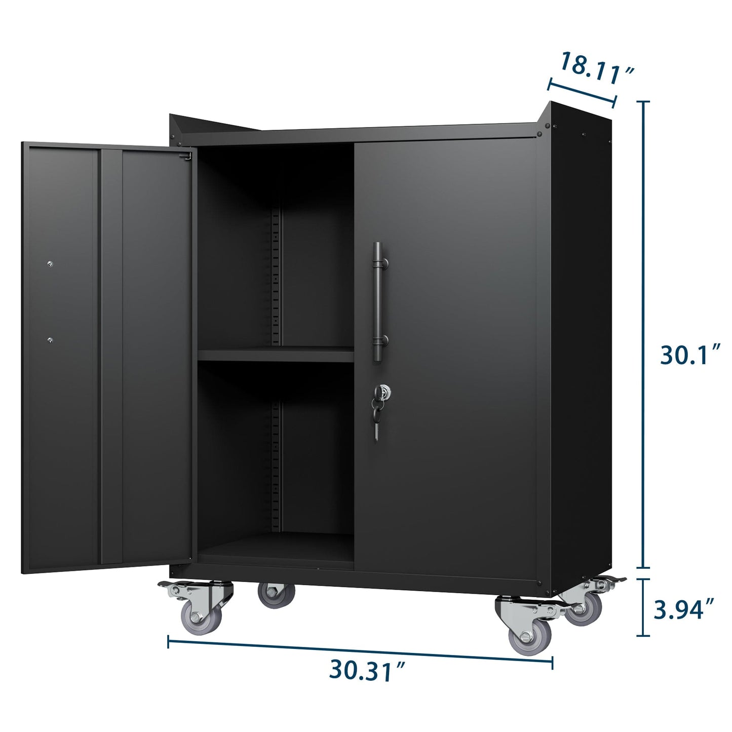 T & J Home Trends 2 Door Tool Cabinets for Garage, Lockable Garage Storage Cabinet, Locking Metal Storage Cabinet with Wheels, Rolling Tool Chest, Assembly Required H34*W30.3*D18