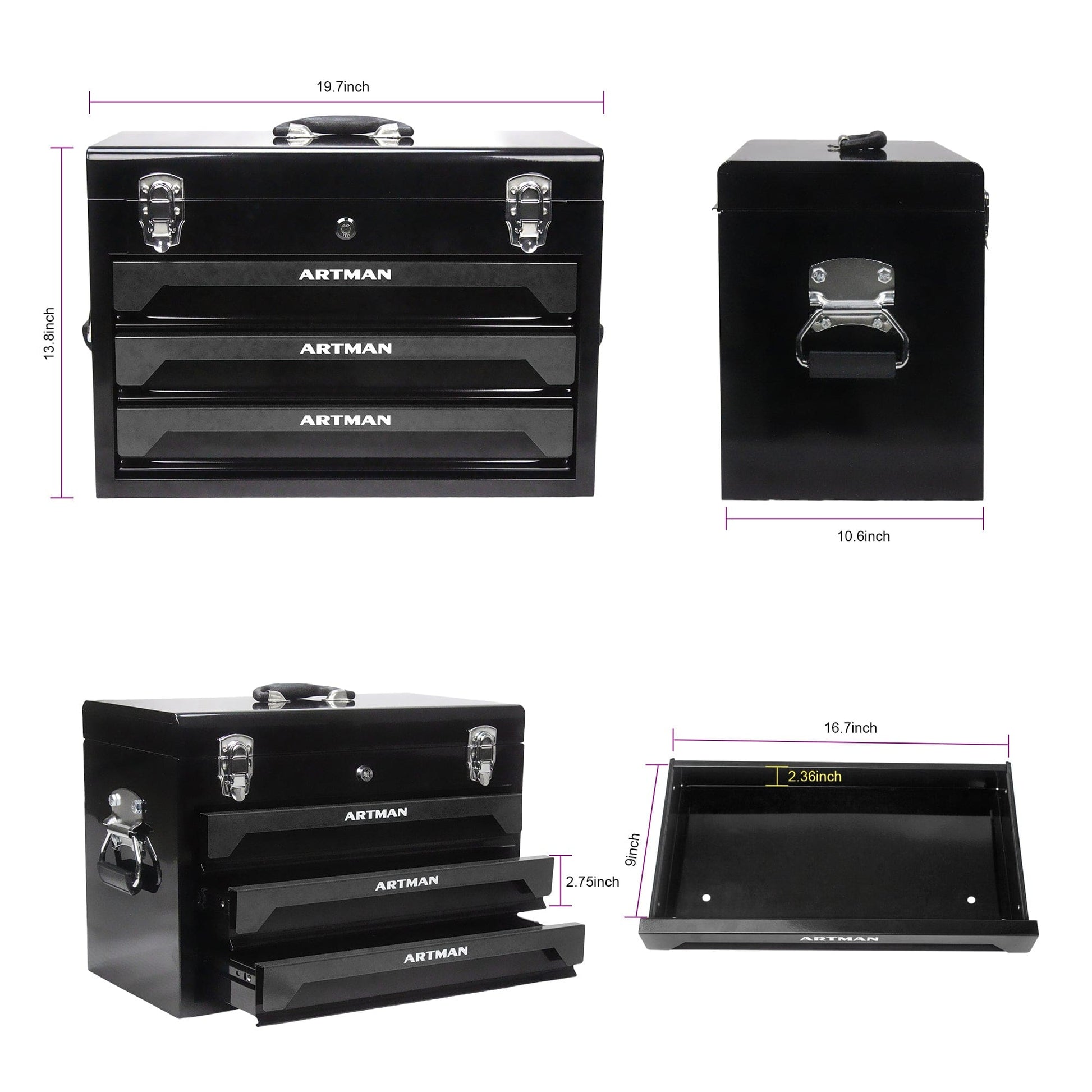 T & J Home Trends 3 Drawers Tool Box with Tool Set