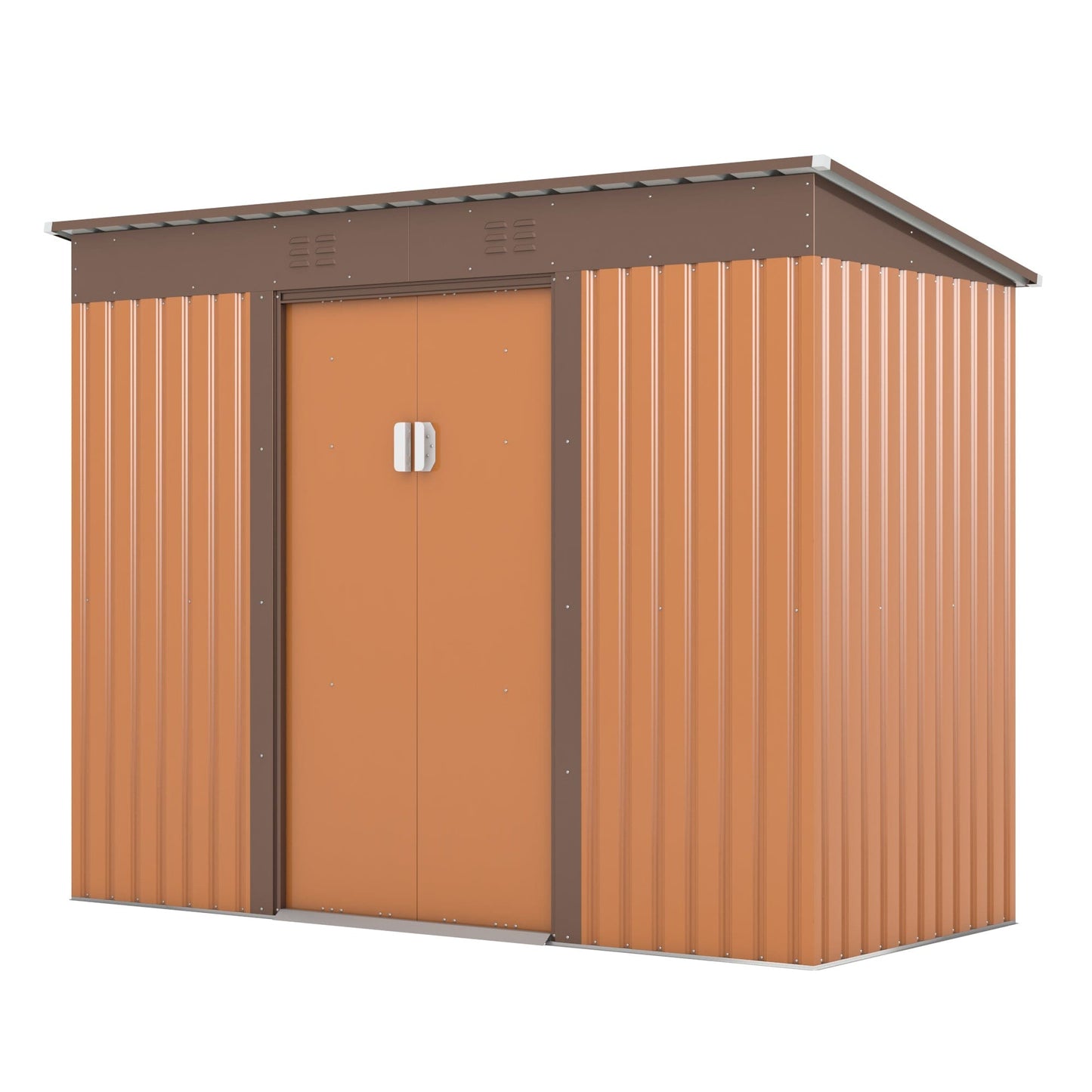 T & J Home Trends 4.2 x 9.1 Ft Outdoor Storage Shed, Metal Tool Shed with Lockable Doors Vents, Utility Garden Shed for Patio Lawn Backyard,Brown