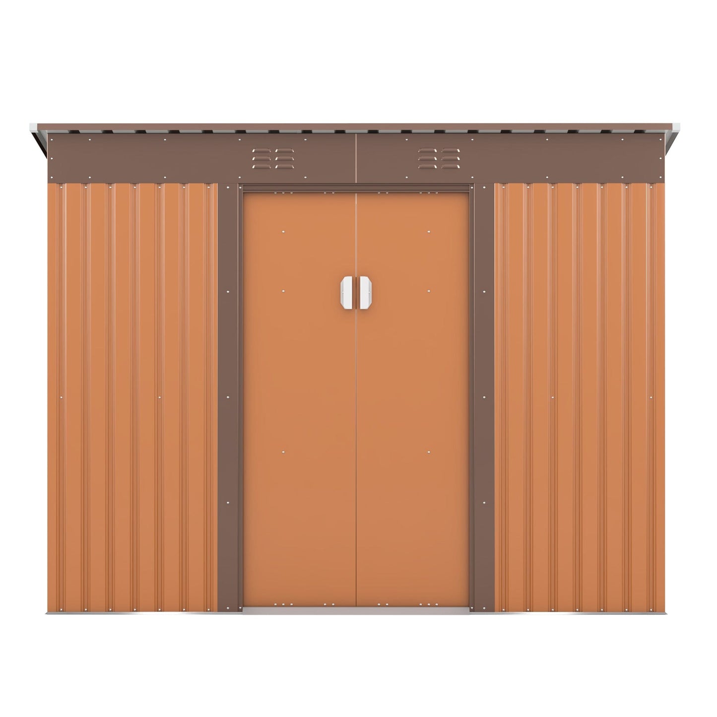 T & J Home Trends 4.2 x 9.1 Ft Outdoor Storage Shed, Metal Tool Shed with Lockable Doors Vents, Utility Garden Shed for Patio Lawn Backyard,Brown