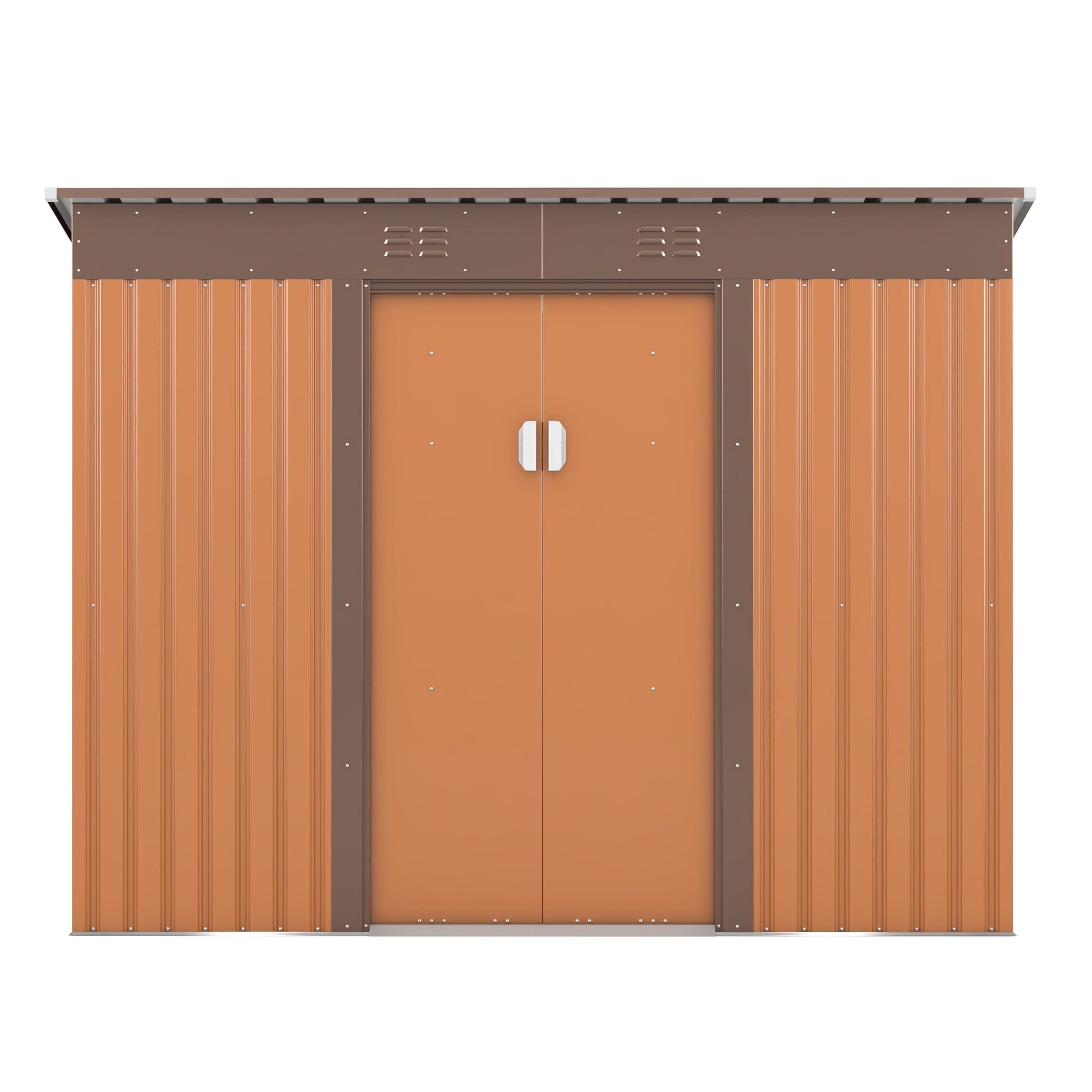 T & J Home Trends 4.2 x 9.1 Ft Outdoor Storage Shed, Metal Tool Shed with Lockable Doors Vents, Utility Garden Shed for Patio Lawn Backyard,Brown