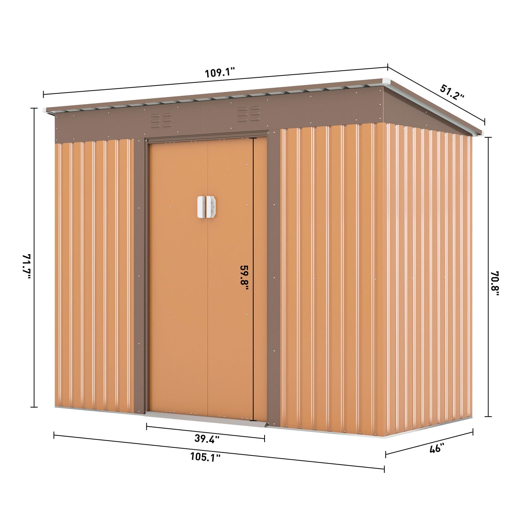 T & J Home Trends 4.2 x 9.1 Ft Outdoor Storage Shed, Metal Tool Shed with Lockable Doors Vents, Utility Garden Shed for Patio Lawn Backyard,Brown