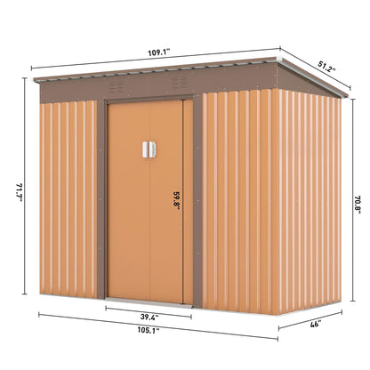 T & J Home Trends 4.2 x 9.1 Ft Outdoor Storage Shed, Metal Tool Shed with Lockable Doors Vents, Utility Garden Shed for Patio Lawn Backyard,Brown