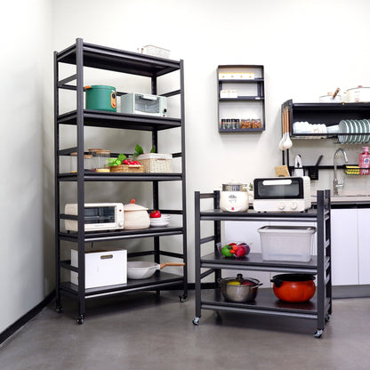 T & J Home Trends 63"H Storage Shelves - Heavy Duty Metal Shelving Unit Adjustable 5-Tier Pantry Shelves with Wheels Load 2000LBS Kitchen Shelf Garage Storage