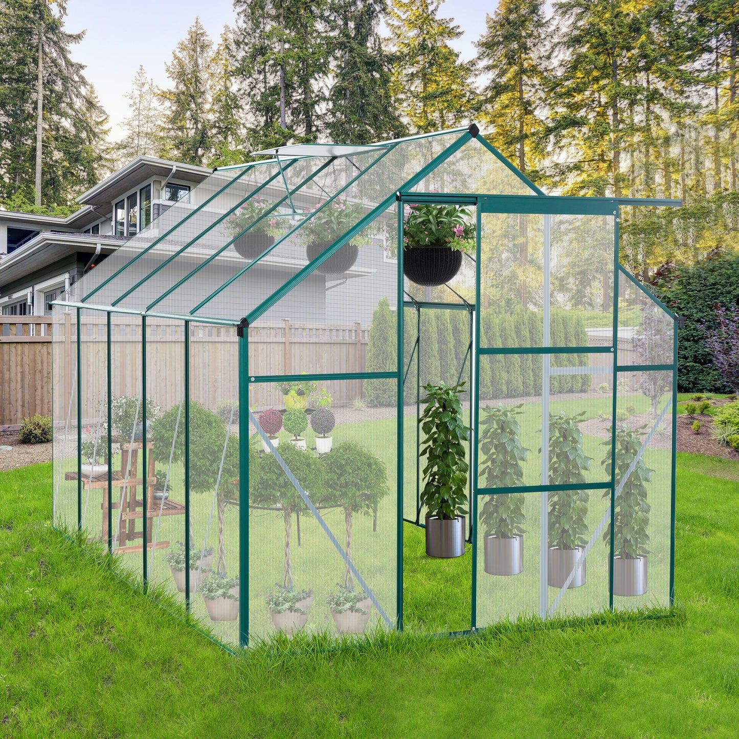 T & J Home Trends 6X10FT Polycarbonate Greenhouse Raised Base and Anchor Aluminum Heavy Duty Walk-in Greenhouses for Outdoor Backyard in All Season