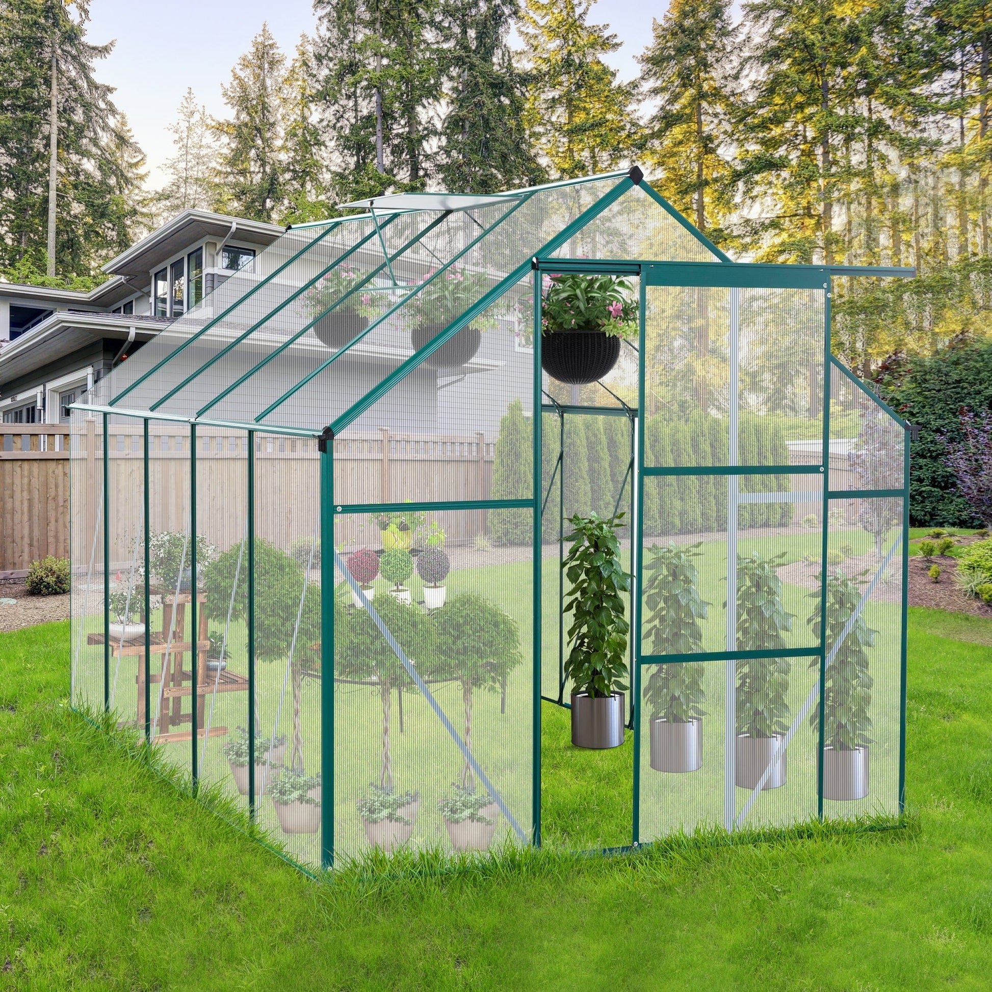 T & J Home Trends 6X10FT Polycarbonate Greenhouse Raised Base and Anchor Aluminum Heavy Duty Walk-in Greenhouses for Outdoor Backyard in All Season