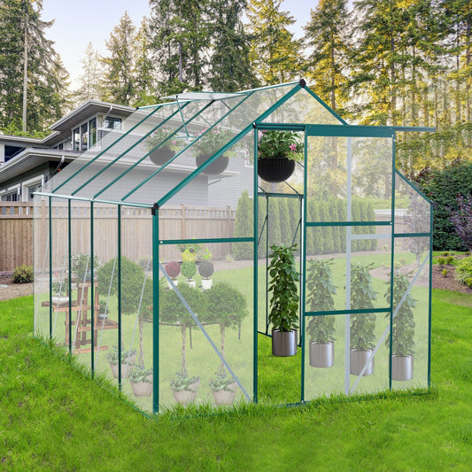 T & J Home Trends 6X10FT Polycarbonate Greenhouse Raised Base and Anchor Aluminum Heavy Duty Walk-in Greenhouses for Outdoor Backyard in All Season