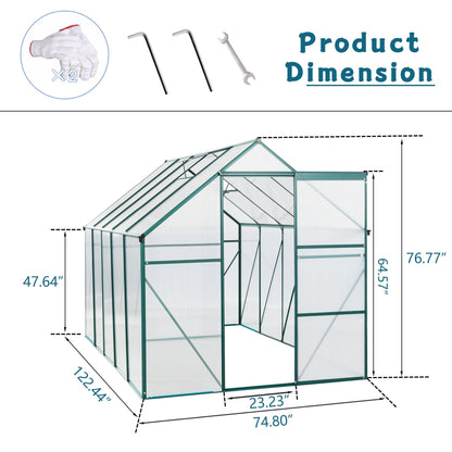 T & J Home Trends 6X10FT Polycarbonate Greenhouse Raised Base and Anchor Aluminum Heavy Duty Walk-in Greenhouses for Outdoor Backyard in All Season