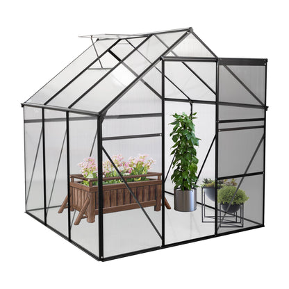 T & J Home Trends 6X6FT-BLACK Polycarbonate Greenhouse Raised Base and Anchor Aluminum Heavy Duty Walk-in Greenhouses for Outdoor Backyard in All Season (W540S00002)