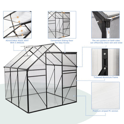 T & J Home Trends 6X6FT-BLACK Polycarbonate Greenhouse Raised Base and Anchor Aluminum Heavy Duty Walk-in Greenhouses for Outdoor Backyard in All Season (W540S00002)