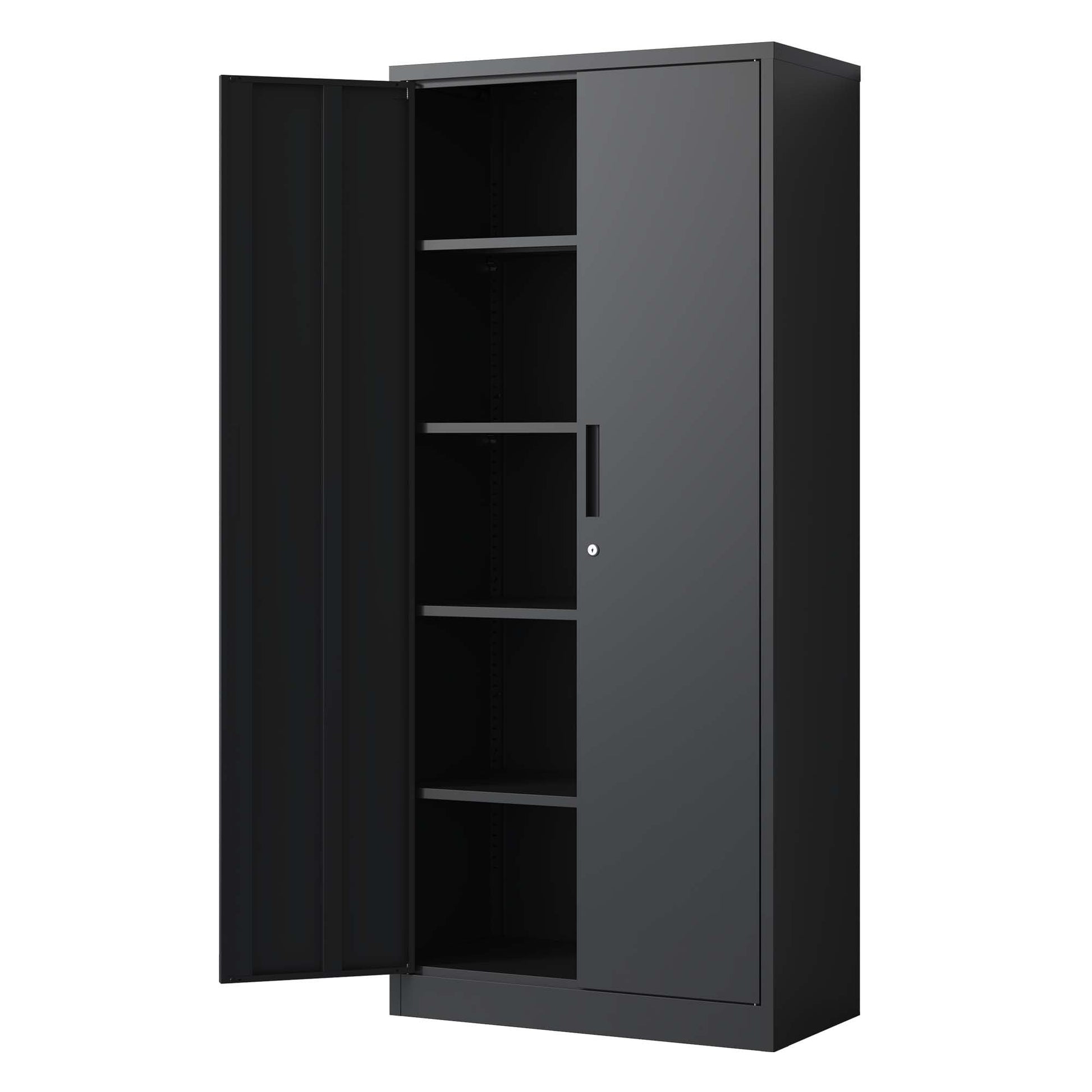 T & J Home Trends 71"H Metal Garage Storage Cabinet, Black Tool Steel Locking Cabinet with Doors and 4 Shelves, Tall Cabinets for Garage Storage Systems Lockable File Cabinet for Home Office, Classroom/Pantry