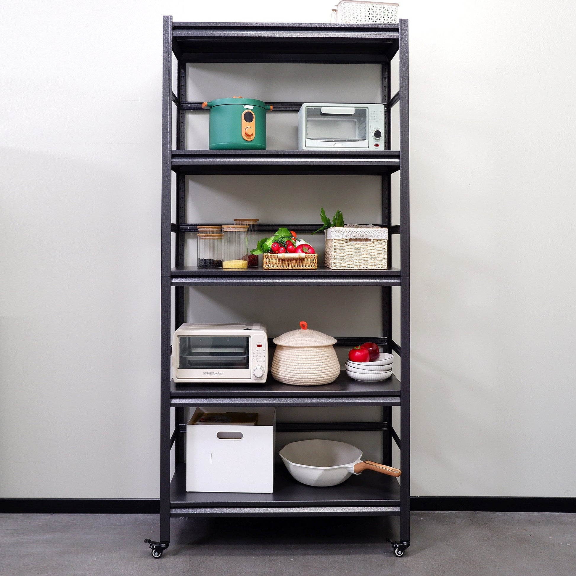 T & J Home Trends 72"H Heavy Duty Storage Shelves Adjustable 5-Tier Metal Shelving Unit with Wheels for 2000LBS Load  Kitchen, Garage, Pantry, and More