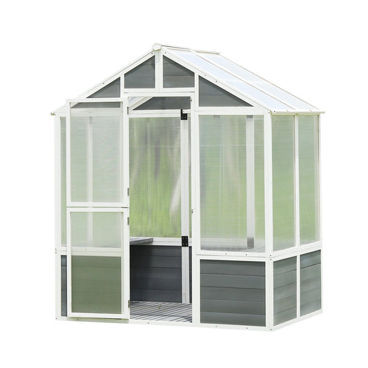 T & J Home Trends 76''x48''x86'' Polycarbonate Greenhouse, Walk-in Outdoor Plant Gardening Greenhouse for Patio Backyard Lawn, Cold Frame Wooden Greenhouse Garden Shed for Plants, Grow House with Front Entry Door