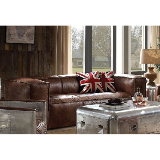 T & J Home Trends ACME Brancaster Sofa in Retro Brown Top Grain Leather 53545