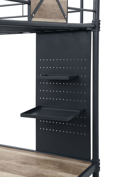 T & J Home Trends ACME Cordelia Twin Loft Bed w/Desk in Antique Oak, Sandy Black & Dark Bronze Hand-Brushed Finish 38310