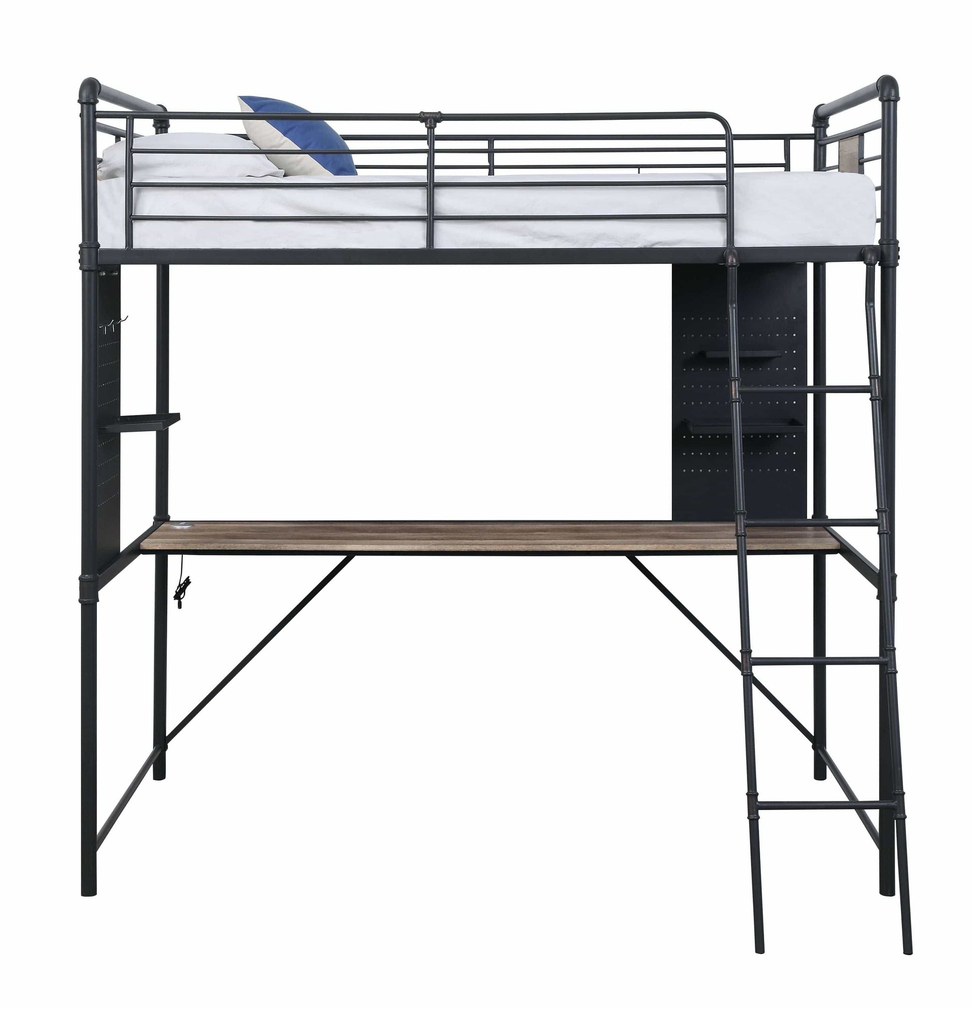 T & J Home Trends ACME Cordelia Twin Loft Bed w/Desk in Antique Oak, Sandy Black & Dark Bronze Hand-Brushed Finish 38310