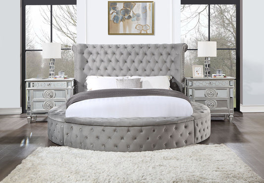 T & J Home Trends ACME Gaiva Eastern King Bed w/Storage, Gray Velvet BD00966EK