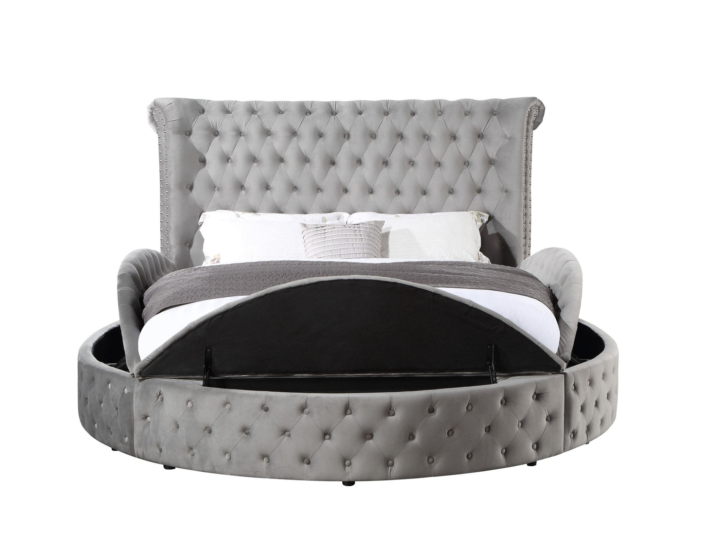 T & J Home Trends ACME Gaiva Eastern King Bed w/Storage, Gray Velvet BD00966EK