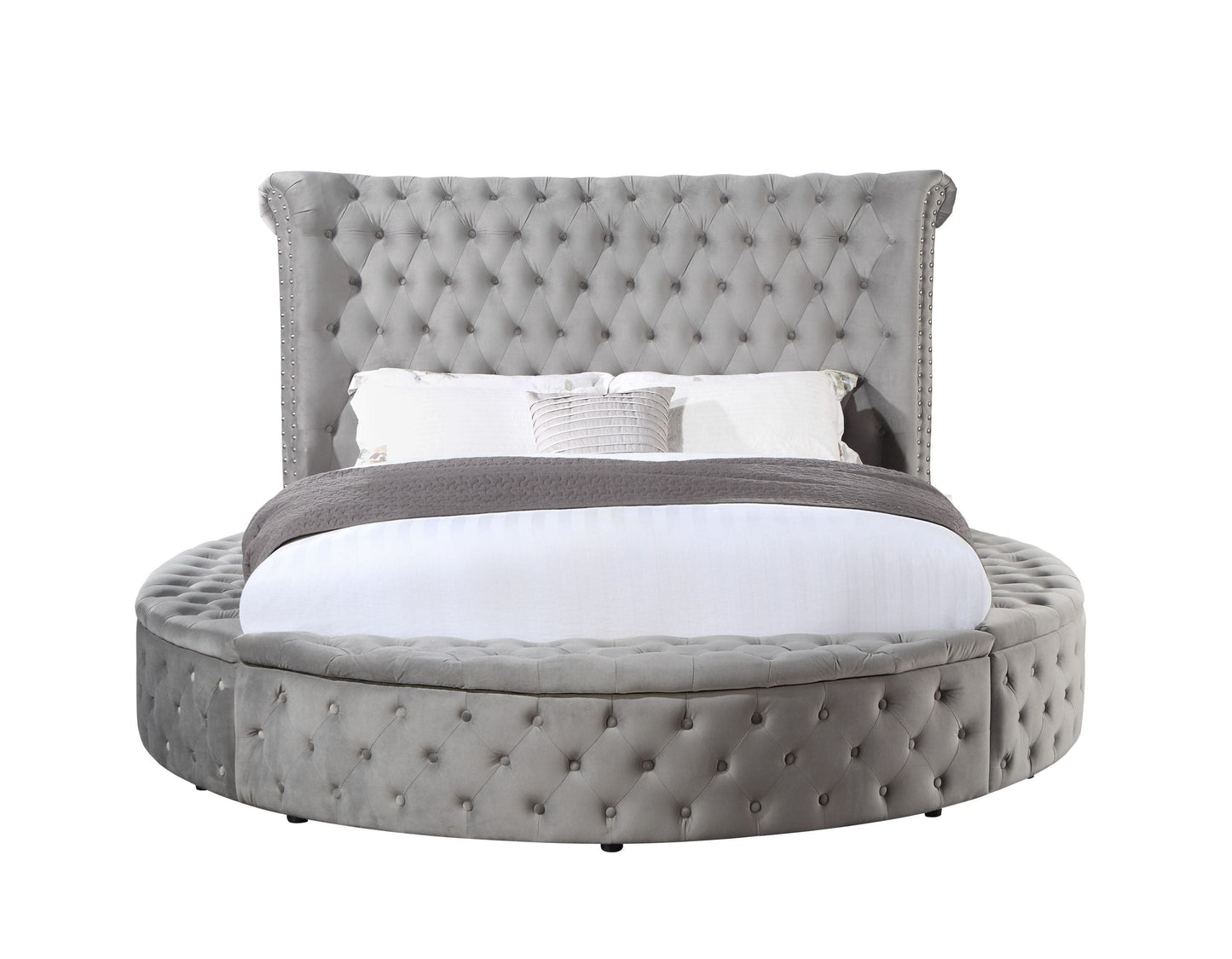 T & J Home Trends ACME Gaiva Eastern King Bed w/Storage, Gray Velvet BD00966EK