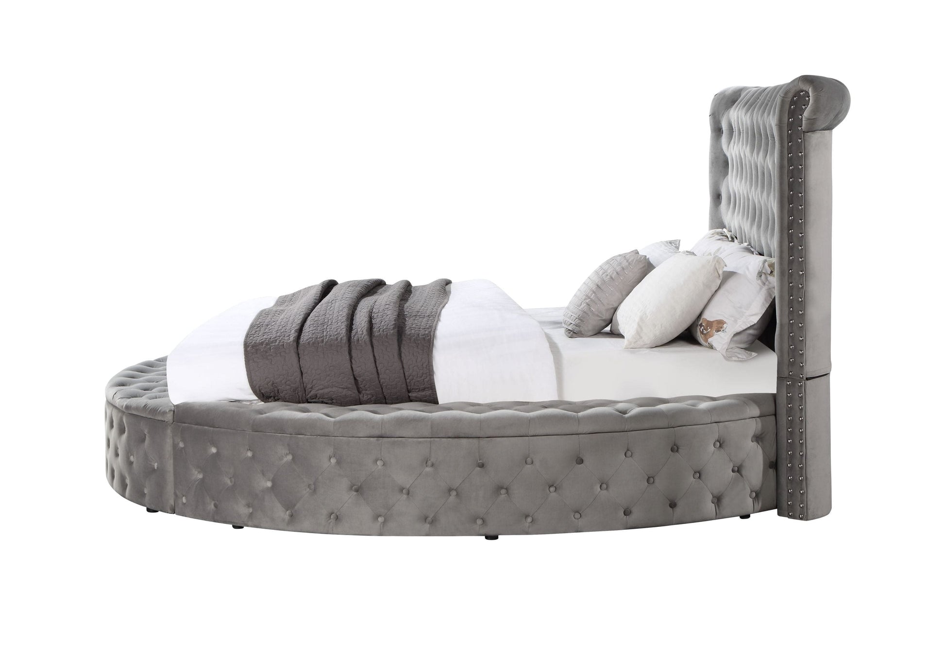 T & J Home Trends ACME Gaiva Eastern King Bed w/Storage, Gray Velvet BD00966EK