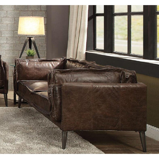 T & J Home Trends ACME Porchester Loveseat in Distress Chocolate Top Grain Leather 52481