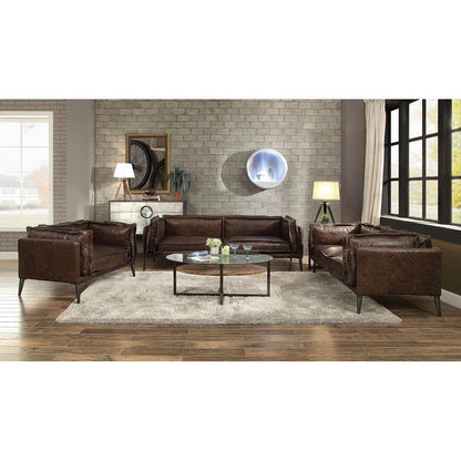 T & J Home Trends ACME Porchester Loveseat in Distress Chocolate Top Grain Leather 52481