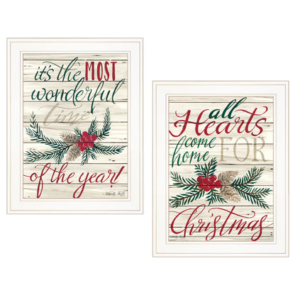 T & J Home Trends "All Hearts Come Home for Christmas" 2-Piece Vignette by Artisan Cindy Jacobs, Ready to Hang Framed Print, White Frame