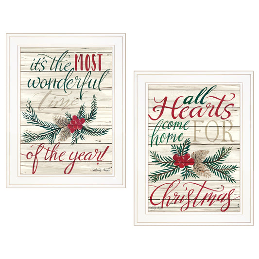 T & J Home Trends "All Hearts Come Home for Christmas" 2-Piece Vignette by Artisan Cindy Jacobs, Ready to Hang Framed Print, White Frame