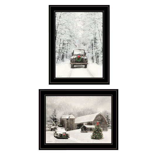 T & J Home Trends "Antique Christmas" 2-Piece Vignette by Lori Deiter, Black Frame