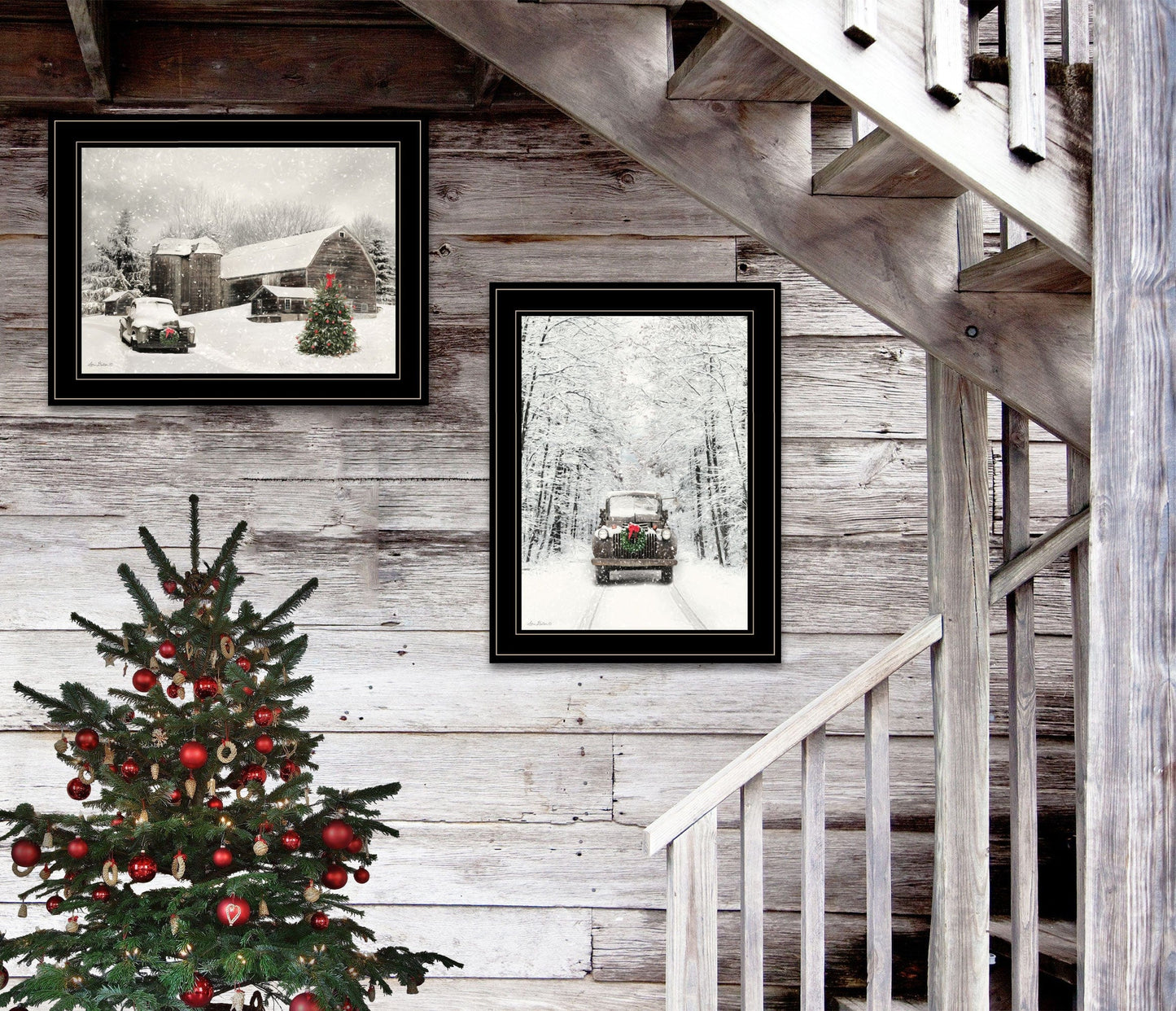 T & J Home Trends "Antique Christmas" 2-Piece Vignette by Lori Deiter, Black Frame